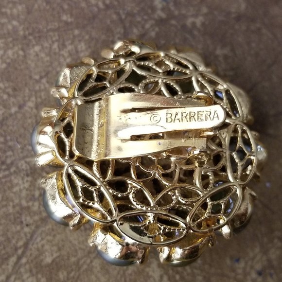 RARE VINTAGE STATEMENT JOSE & MARIA BARRERA PEARL STONE CRYSTAL FLOWER EARRINGS - Picture 8 of 12